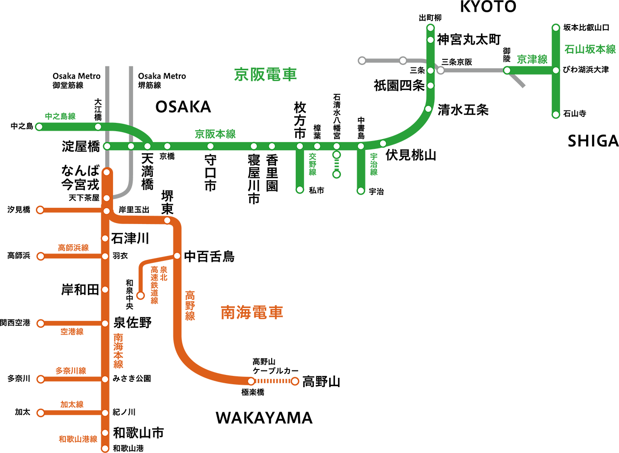 京阪・南海 路線図MAP