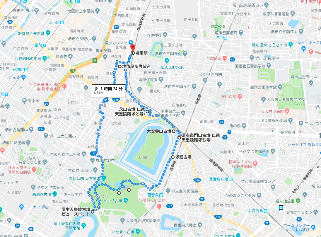 堺東駅周辺古墳巡りルートマップ